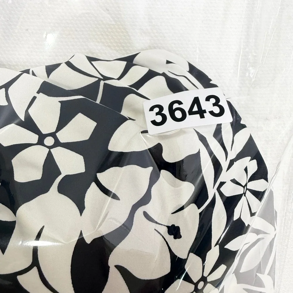Lands End Womens Black White Floral Blouson Tankini Swim Top Size 8 522625